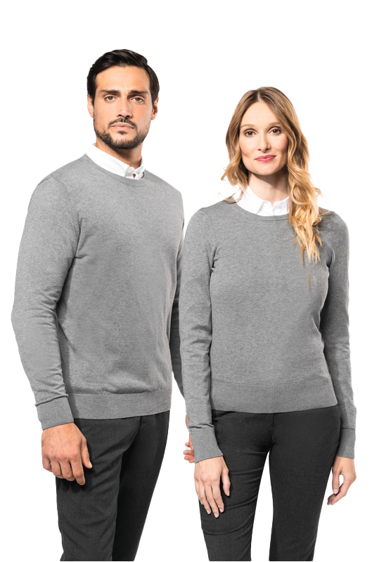 PK900 - Supima Herentrui ronde hals Grey Heather Heren en Dames