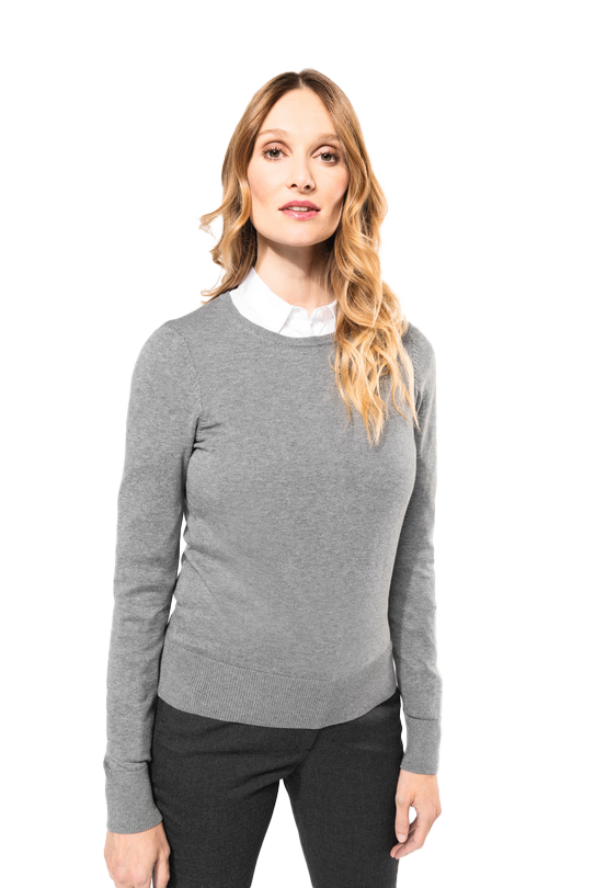 PK901 - Supima Damestrui ronde hals Grey Heather - Voorzijde