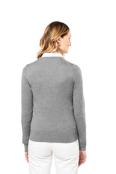 PK903 - Supima Dames Cardigan ronde hals Grey Heather Rugzijde