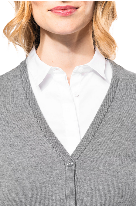 PK903 - Supima Dames Cardigan ronde hals Grey Heather - Col