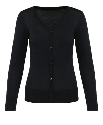 PK903 - Supima Dames Cardigan ronde hals Zwart Voorzijde