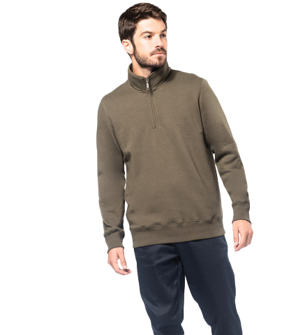 K487 - Zip neck sweater Dark Khaki - Presentatie