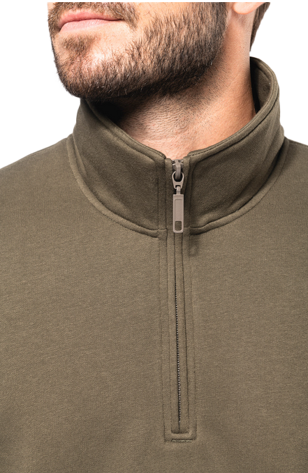 K487 - Zip neck sweater Dark Khaki - Halsrits