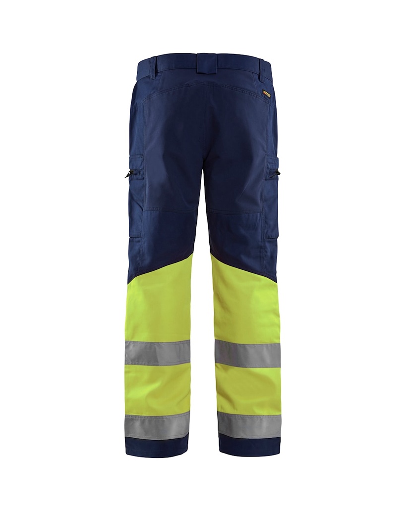 1551 Hivis broek Stretch Navy/Geel Rugzijde