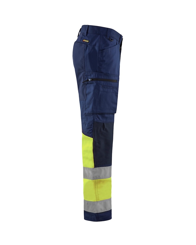 1551 Hivis broek Stretch Navy/Geel - Linkerzijde