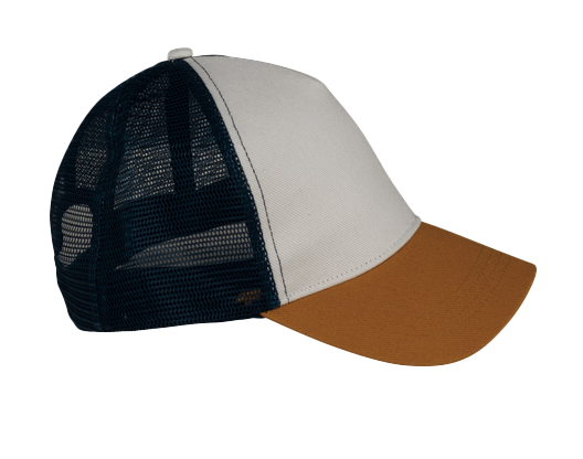 NS035 - Ecologische Truckerpet 5panel - Ivory-Curcuma-Navy Blue - Zijkant