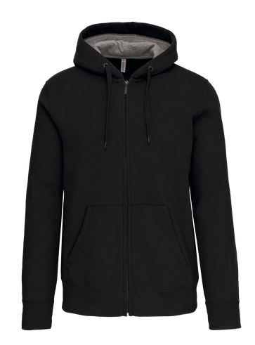 K444 Zip Hooded Sweatshirt 360gr Low shrink Zwart - Voorzijde